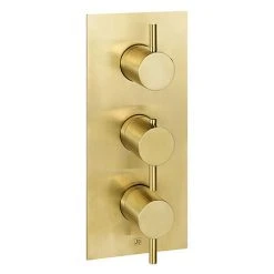 JTP Vos Brushed Brass Twin Outlet Thermostatic Concealed Shower Valve Vertical