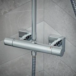Hansgrohe Vernis Shape EcoSmart Showerpipe 230 Thermostatic Shower Mixer - Chrome - 26097000 8 Hansgrohe Vernis Shape EcoSmart Showerpipe 230 Thermostatic Shower Mixer - Chrome - 26097000 -ShowerLux Shop 26097000.ai2 460