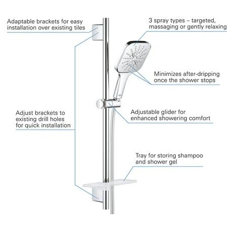 Grohe Rainshower SmartActive 130 Cube Shower Slider Rail Kit - 26584000 4 Grohe Rainshower SmartActive 130 Cube Shower Slider Rail Kit - 26584000 - Image 2