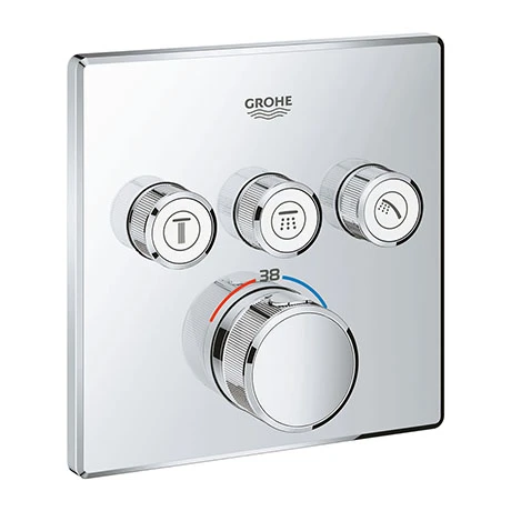 Grohe Grohtherm SmartControl Thermostat Square 3 Outlet Concealed Mixer Trim - 29126000 3 Grohe Grohtherm SmartControl Thermostat Square 3 Outlet Concealed Mixer Trim - 29126000