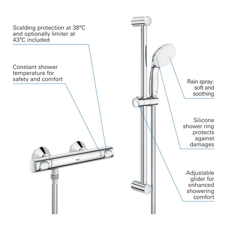 Grohe Precision Flow Thermostatic Shower Mixer 1/2" with Shower Set for Low Pressure - 34807000 5 Grohe Precision Flow Thermostatic Shower Mixer 1/2" with Shower Set for Low Pressure - 34807000 - Image 3