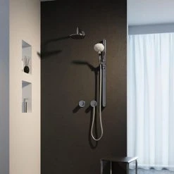 Keuco Ixmo Round Thermostatic Shower System with Head + Slide Rail Kit - Chrome