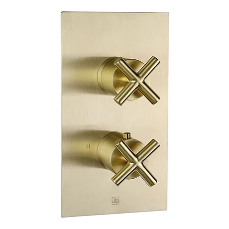 JTP Solex Brushed Brass Twin Outlet Thermostatic Concealed Shower Valve 3 JTP Solex Brushed Brass Twin Outlet Thermostatic Concealed Shower Valve