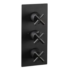 JTP Solex Matt Black Twin Outlet Thermostatic Concealed Shower Valve Vertical