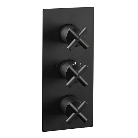 JTP Solex Matt Black Triple Outlet Thermostatic Concealed Shower Valve Vertical 3 JTP Solex Matt Black Triple Outlet Thermostatic Concealed Shower Valve Vertical