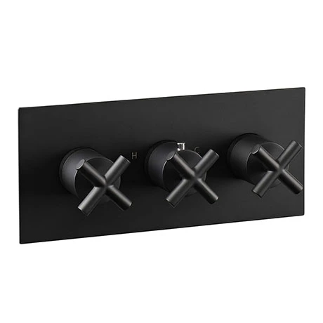 JTP Solex Matt Black Triple Outlet Thermostatic Concealed Shower Valve Horizontal 3 JTP Solex Matt Black Triple Outlet Thermostatic Concealed Shower Valve Horizontal