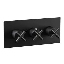 JTP Solex Matt Black Twin Outlet Thermostatic Concealed Shower Valve Horizontal