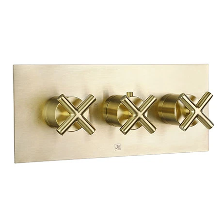 JTP Solex Brushed Brass Triple Outlet Thermostatic Concealed Shower Valve Horizontal 3 JTP Solex Brushed Brass Triple Outlet Thermostatic Concealed Shower Valve Horizontal