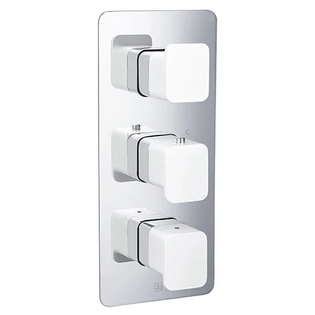 JTP Axel Twin Outlet Thermostatic Concealed Shower Valve Vertical with Matt White Handles 3 JTP Axel Twin Outlet Thermostatic Concealed Shower Valve Vertical with Matt White Handles