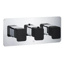 JTP Axel Triple Outlet Thermostatic Concealed Shower Valve Horizontal with Matt Black Handles