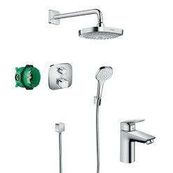 Hansgrohe Croma Select E Complete Shower Set & Logis Tap Package