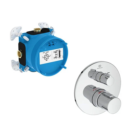 Ideal Standard Ceratherm T100 Chrome Built-In Thermostatic 2 Outlet Round Shower Mixer + Easybox 3 Ideal Standard Ceratherm T100 Chrome Built-In Thermostatic 2 Outlet Round Shower Mixer + Easybox