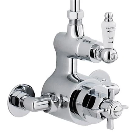 Traditional Twin Exposed Shower Valve & Rigid Riser Kit w 4" Apron Fixed Shower 5 Traditional Twin Exposed Shower Valve & Rigid Riser Kit w 4" Apron Fixed Shower - Image 3