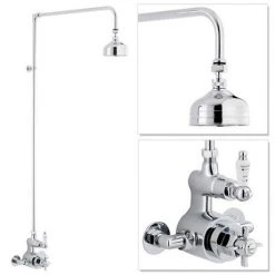 Traditional Twin Exposed Shower Valve & Rigid Riser Kit w 4" Apron Fixed Shower