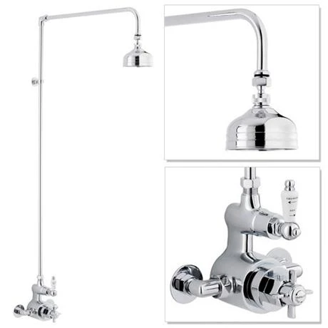 Traditional Twin Exposed Shower Valve & Rigid Riser Kit w 4" Apron Fixed Shower 3 Traditional Twin Exposed Shower Valve & Rigid Riser Kit w 4" Apron Fixed Shower
