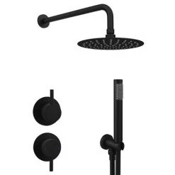 Arezzo Matt Black Concealed Individual Diverter + Thermostatic Control Valve with Handset + 200mm Shower Head -ShowerLux Shop ARZ ISV PK2 n d2 460