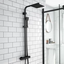 Arezzo Modern Square Thermostatic Shower - Matt Black