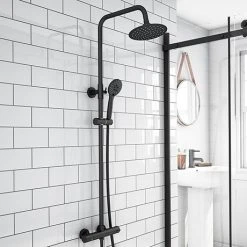 Arezzo Modern Round Thermostatic Shower - Matt Black