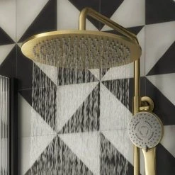 Arezzo Modern Round Thermostatic Shower (300mm Head - Brushed Brass) -ShowerLux Shop ARZ3BBH detail04 460