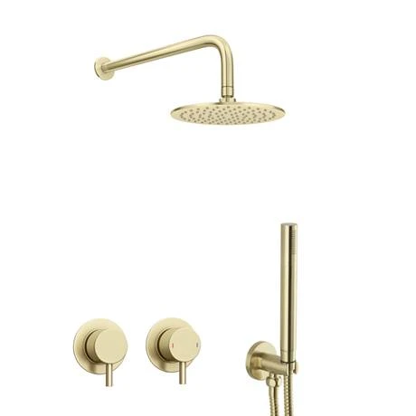 Arezzo Brushed Brass Concealed Individual Diverter + Thermostatic Control Valve with Handset + Wall Mounted Shower Head 7 Arezzo Brushed Brass Concealed Individual Diverter + Thermostatic Control Valve with Handset + Wall Mounted Shower Head - Image 5
