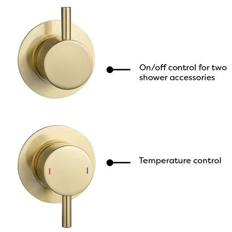 Arezzo Brushed Brass Concealed Individual Diverter + Thermostatic Control Valve w. 4 Body Jets + Fixed Head 7 Arezzo Brushed Brass Concealed Individual Diverter + Thermostatic Control Valve w. 4 Body Jets + Fixed Head - Image 5