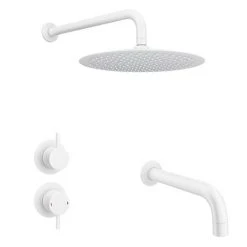 Arezzo Matt White Shower Set (Fixed Round Shower Head + Bath Spout)