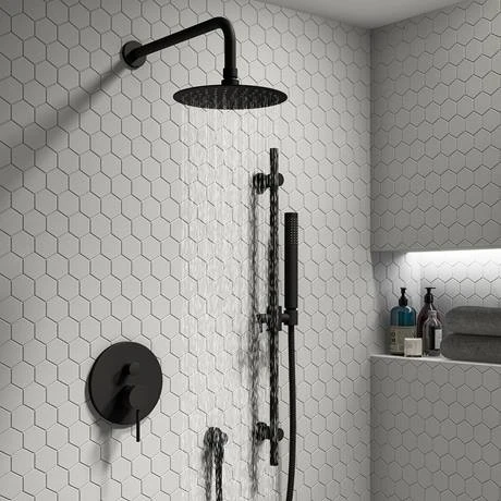 Arezzo Matt Black Round Concealed Manual Shower Valve with Diverter 4 Arezzo Matt Black Round Concealed Manual Shower Valve with Diverter - Image 2