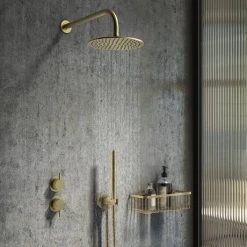 Arezzo Brushed Brass Concealed Individual Diverter + Thermostatic Control Shower Valve -ShowerLux Shop AZBB39 n d1 460