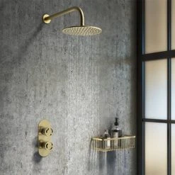 Arezzo Brushed Brass Industrial Style Round Modern Twin Concealed Shower Valve -ShowerLux Shop AZBBIV1 d4 460