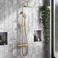 Arezzo Round Thermostatic Shower - Brushed Brass