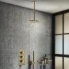Arezzo Brushed Brass Round Thermostatic Shower Pack with Ceiling Mounted Head + Handset -ShowerLux Shop AZBBSPK3 nw p