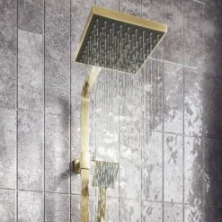 Arezzo Square Thermostatic Shower - Brushed Brass 7 Arezzo Square Thermostatic Shower - Brushed Brass -ShowerLux Shop AZBBSQ2 d2 460