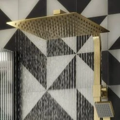 Arezzo Modern Square Thermostatic Shower (300 x 300mm Head - Brushed Brass) -ShowerLux Shop AZBBSQ3 detail03 460