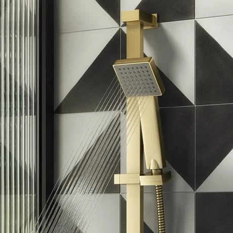 Arezzo Brushed Brass Square Modern Slide Rail Kit with Shower Handset 4 Arezzo Brushed Brass Square Modern Slide Rail Kit with Shower Handset - Image 2