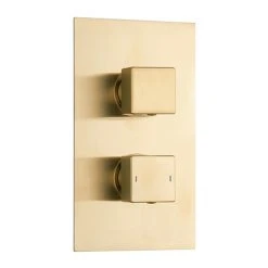 Arezzo Square Modern Twin Concealed Shower Valve with Diverter - Brushed Brass