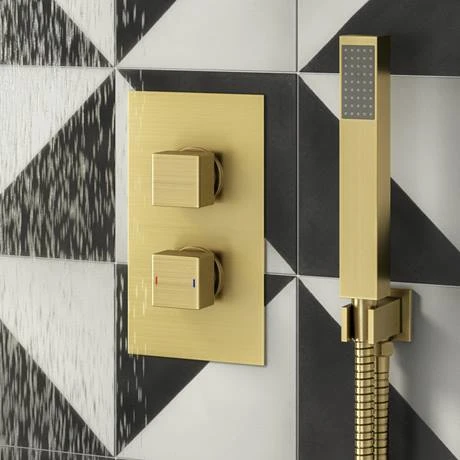 Arezzo Square Modern Twin Concealed Shower Valve with Diverter - Brushed Brass 5 Arezzo Square Modern Twin Concealed Shower Valve with Diverter - Brushed Brass - Image 3