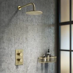 Arezzo Brushed Brass Round Modern Twin Concealed Shower Valve 10 Arezzo Brushed Brass Round Modern Twin Concealed Shower Valve -ShowerLux Shop AZBBSV n d3 460