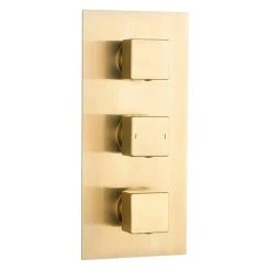 Arezzo Square Triple Concealed Thermostatic Shower Valve - Brushed Brass