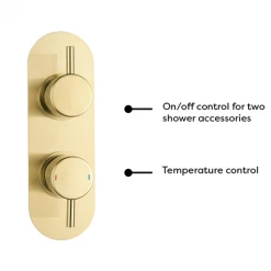 Arezzo Brushed Brass Round Twin Concealed Shower Valve w. Diverter + Oval Faceplate -ShowerLux Shop AZBBSVDR d4 460