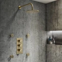 Arezzo Brushed Brass Round Modern Triple Concealed Shower Valve -ShowerLux Shop AZBBTSV d6 460