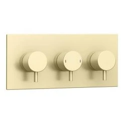 Arezzo Brushed Brass Round Modern Triple Concealed Shower Valve -ShowerLux Shop AZBBTSV new d2 460