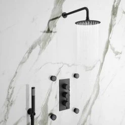 Arezzo Round Triple Concealed Thermostatic Shower Valve with Diverter - Matt Black 9 Arezzo Round Triple Concealed Thermostatic Shower Valve with Diverter - Matt Black -ShowerLux Shop AZBLKR38 d3 460