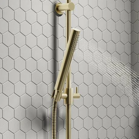 Arezzo Brushed Brass Round Bar Shower Valve incl. Slide Rail Kit with Pencil Handset 8 Arezzo Brushed Brass Round Bar Shower Valve incl. Slide Rail Kit with Pencil Handset - Image 6