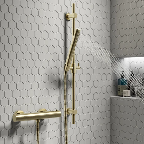 Arezzo Brushed Brass Round Bar Shower Valve incl. Slide Rail Kit with Pencil Handset 3 Arezzo Brushed Brass Round Bar Shower Valve incl. Slide Rail Kit with Pencil Handset
