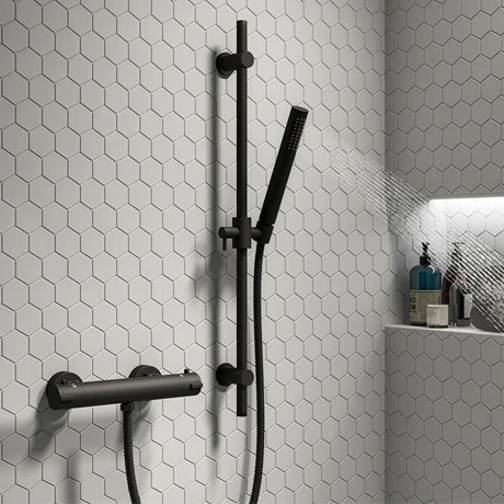 Arezzo Matt Black Round Bar Shower Valve incl. Slide Rail Kit with Pencil Handset 3 Arezzo Matt Black Round Bar Shower Valve incl. Slide Rail Kit with Pencil Handset