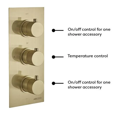 Arezzo Fluted Brushed Brass Round Thermostatic Shower Pack with Head + Handset 4 Arezzo Fluted Brushed Brass Round Thermostatic Shower Pack with Head + Handset - Image 2