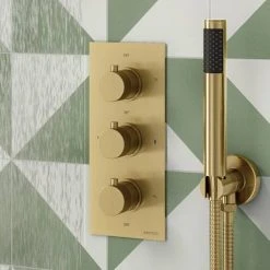 Arezzo Fluted Brushed Brass Round Thermostatic Shower Pack with Head + Handset 9 Arezzo Fluted Brushed Brass Round Thermostatic Shower Pack with Head + Handset -ShowerLux Shop AZFR2BBPK d4 460