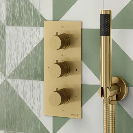 Arezzo Fluted Round Modern Triple Concealed Shower Valve - Brushed Brass 6 Arezzo Fluted Round Modern Triple Concealed Shower Valve - Brushed Brass - Image 4