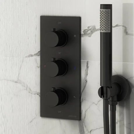 Arezzo Fluted Round Modern Triple Concealed Shower Valve - Matt Black 7 Arezzo Fluted Round Modern Triple Concealed Shower Valve - Matt Black - Image 5