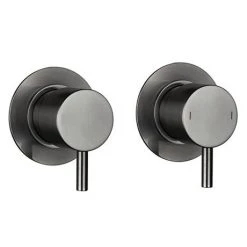 Arezzo Brushed Gunmetal Grey Concealed Individual Stop Tap + Thermostatic Control Shower Valve -ShowerLux Shop AZGM36 n d1 460